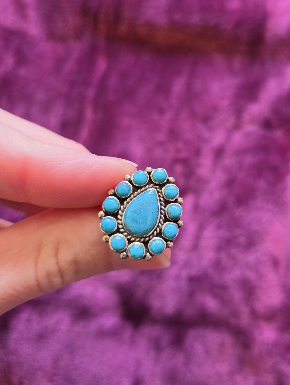 Genuine Turquoise Sterling Silver Burst Ring